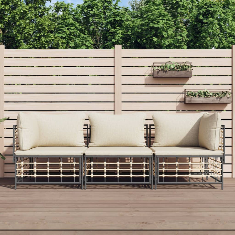 3-delige Loungeset met kussens poly rattan antracietkleurig MeubelReus