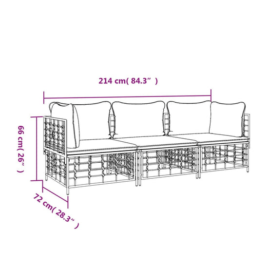 3-delige Loungeset met kussens poly rattan antracietkleurig MeubelReus