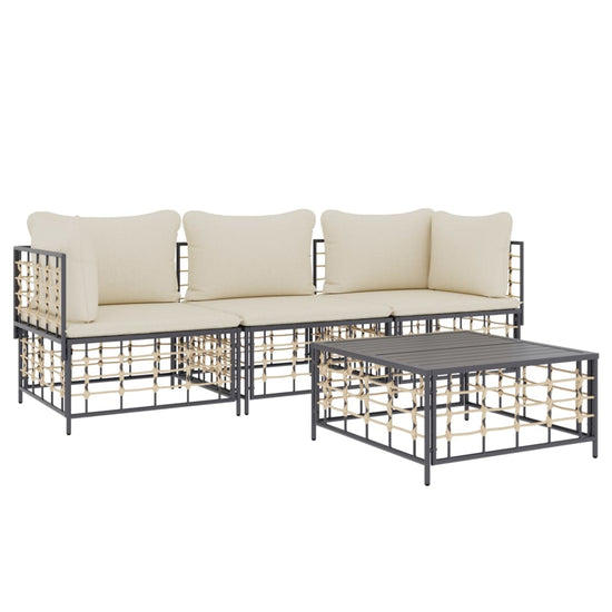 4-delige Loungeset met kussens poly rattan antracietkleurig MeubelReus