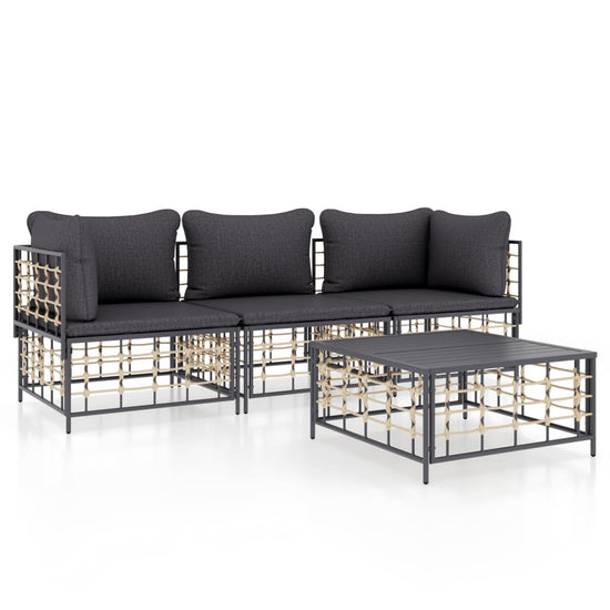 4-delige Loungeset met kussens poly rattan antracietkleurig MeubelReus