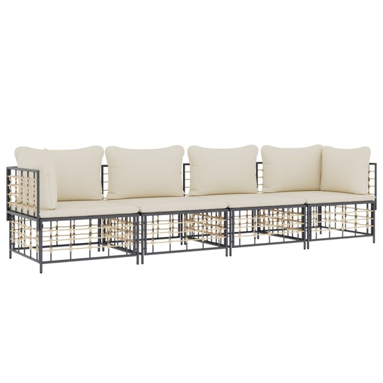 4-delige Loungeset met kussens poly rattan antracietkleurig MeubelReus
