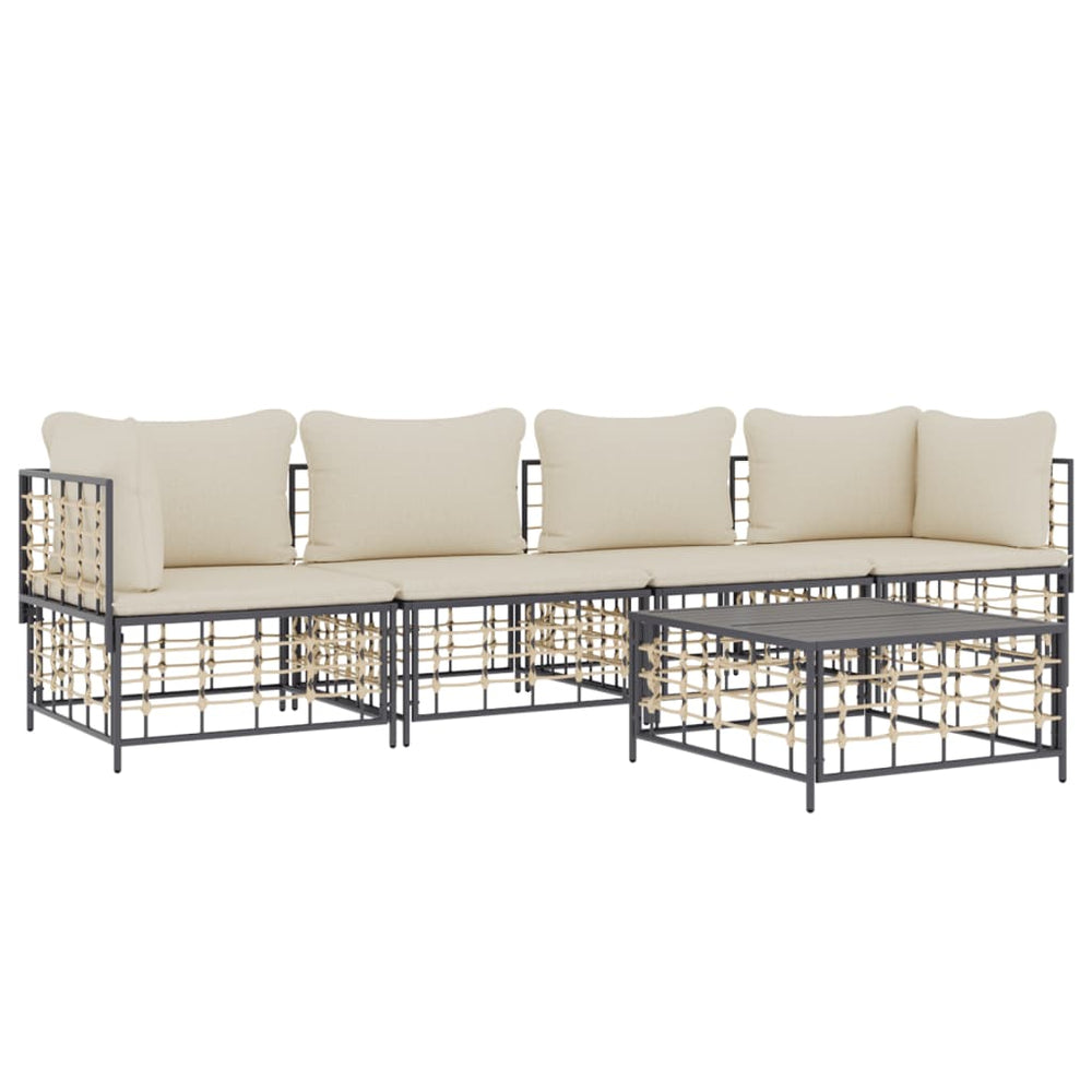 5-delige Loungeset met kussens poly rattan antracietkleurig MeubelReus