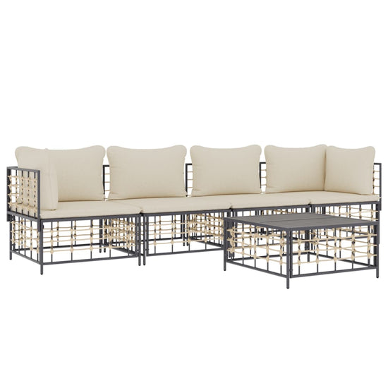 5-delige Loungeset met kussens poly rattan antracietkleurig MeubelReus