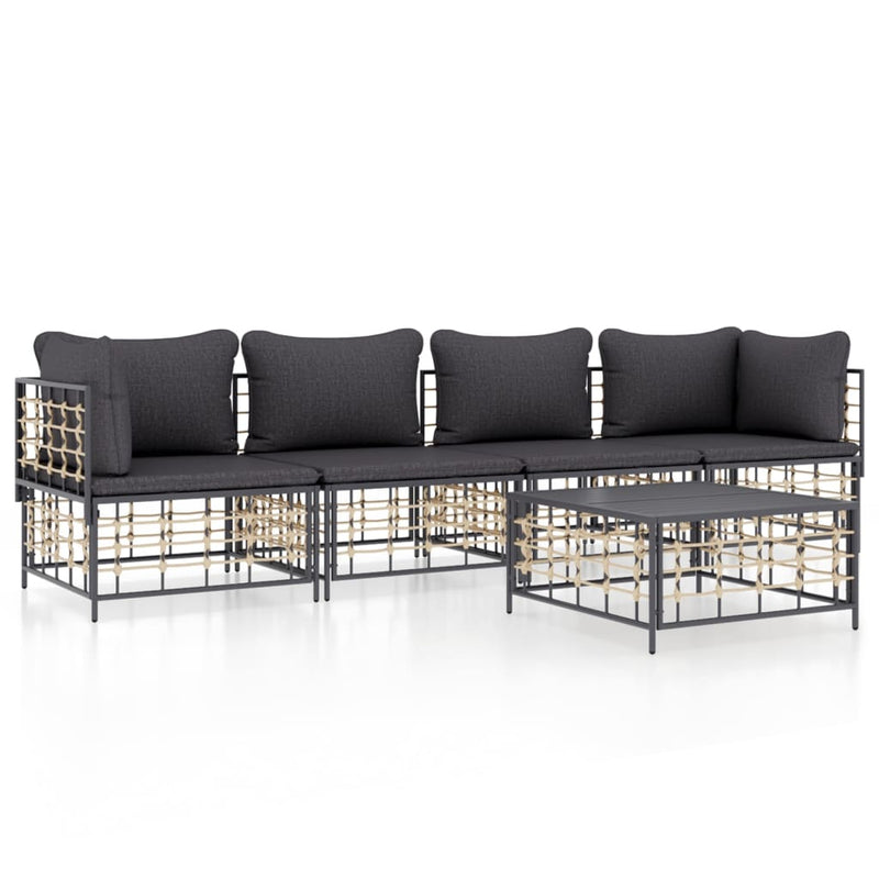 5-delige Loungeset met kussens poly rattan antracietkleurig MeubelReus