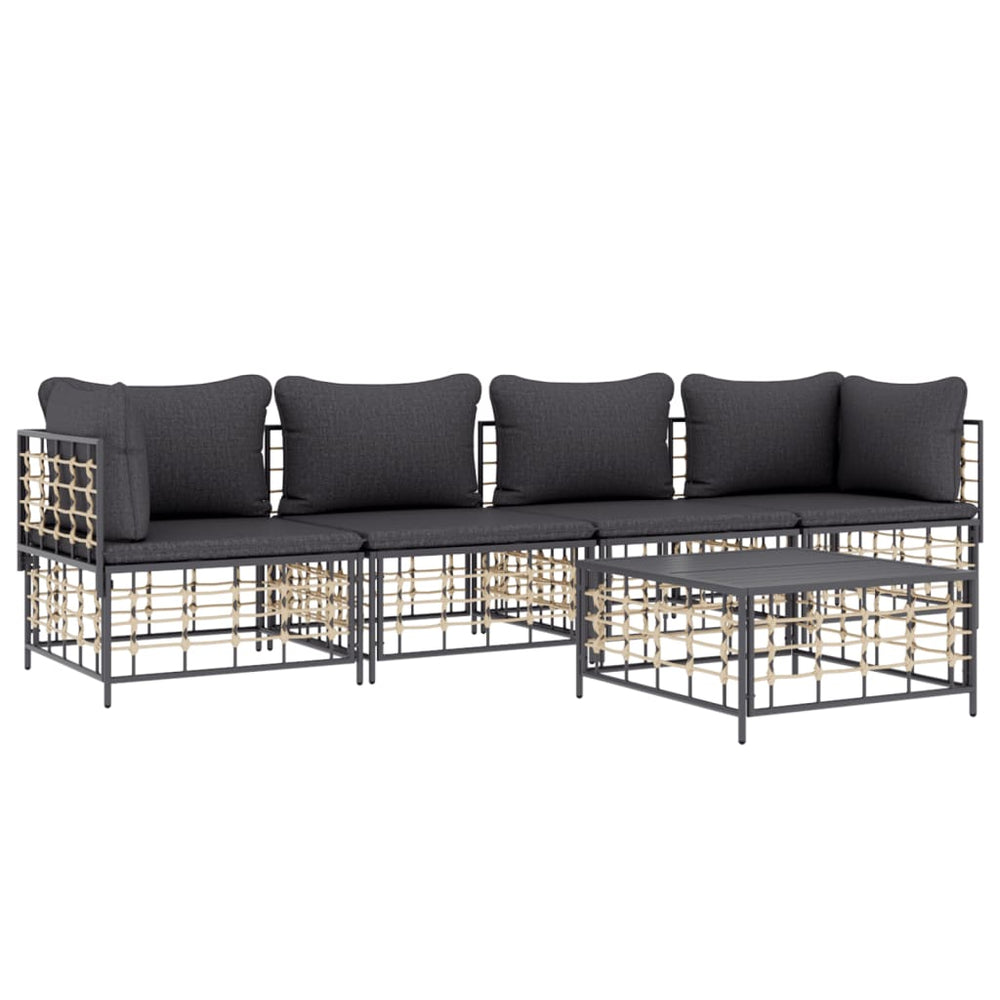 5-delige Loungeset met kussens poly rattan antracietkleurig MeubelReus