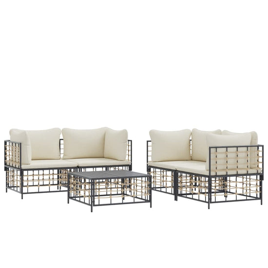 5-delige Loungeset met kussens poly rattan antracietkleurig MeubelReus