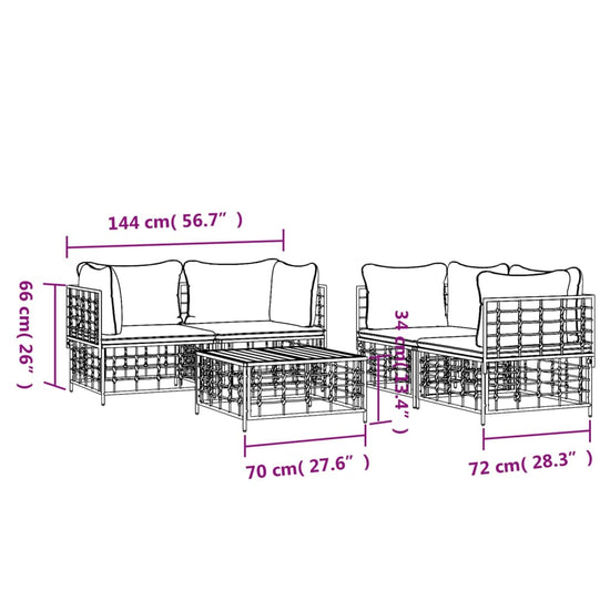 5-delige Loungeset met kussens poly rattan antracietkleurig MeubelReus