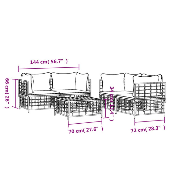 5-delige Loungeset met kussens poly rattan antracietkleurig MeubelReus