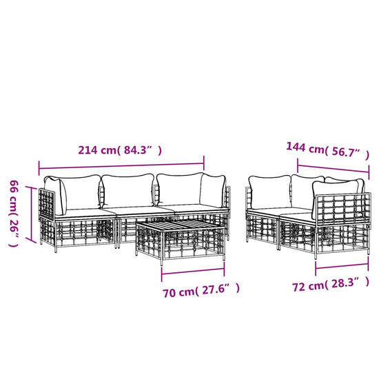 6-delige Loungeset met kussens poly rattan antracietkleurig MeubelReus