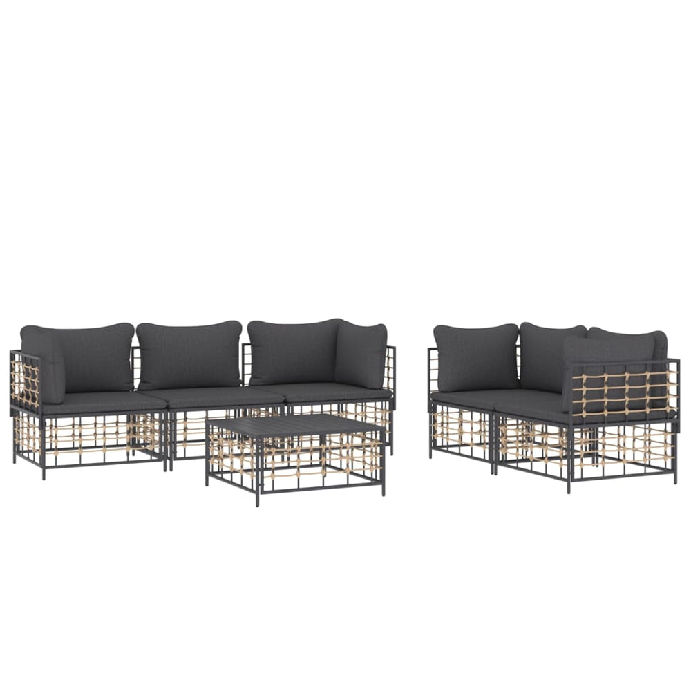 6-delige Loungeset met kussens poly rattan antracietkleurig MeubelReus