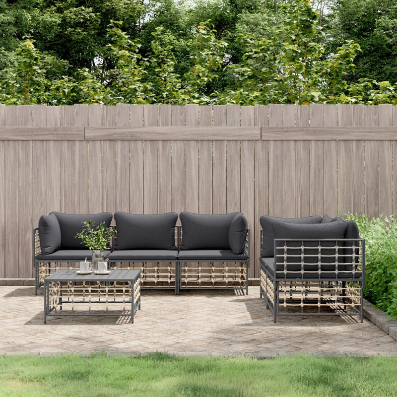 6-delige Loungeset met kussens poly rattan antracietkleurig MeubelReus