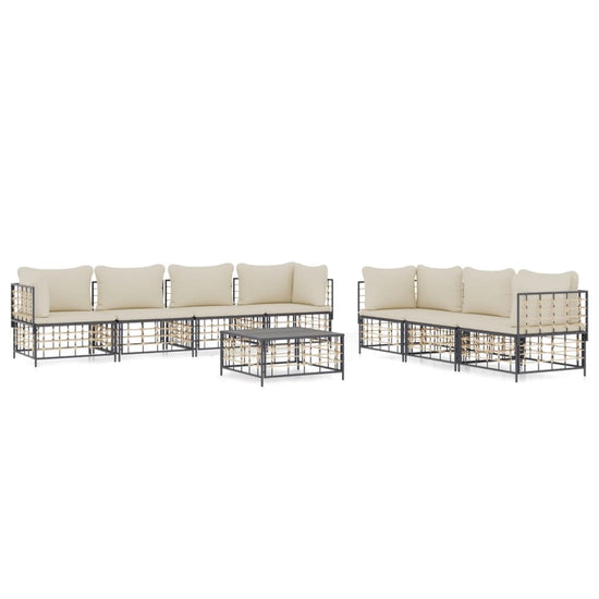 8-delige Loungeset met kussens poly rattan antracietkleurig 