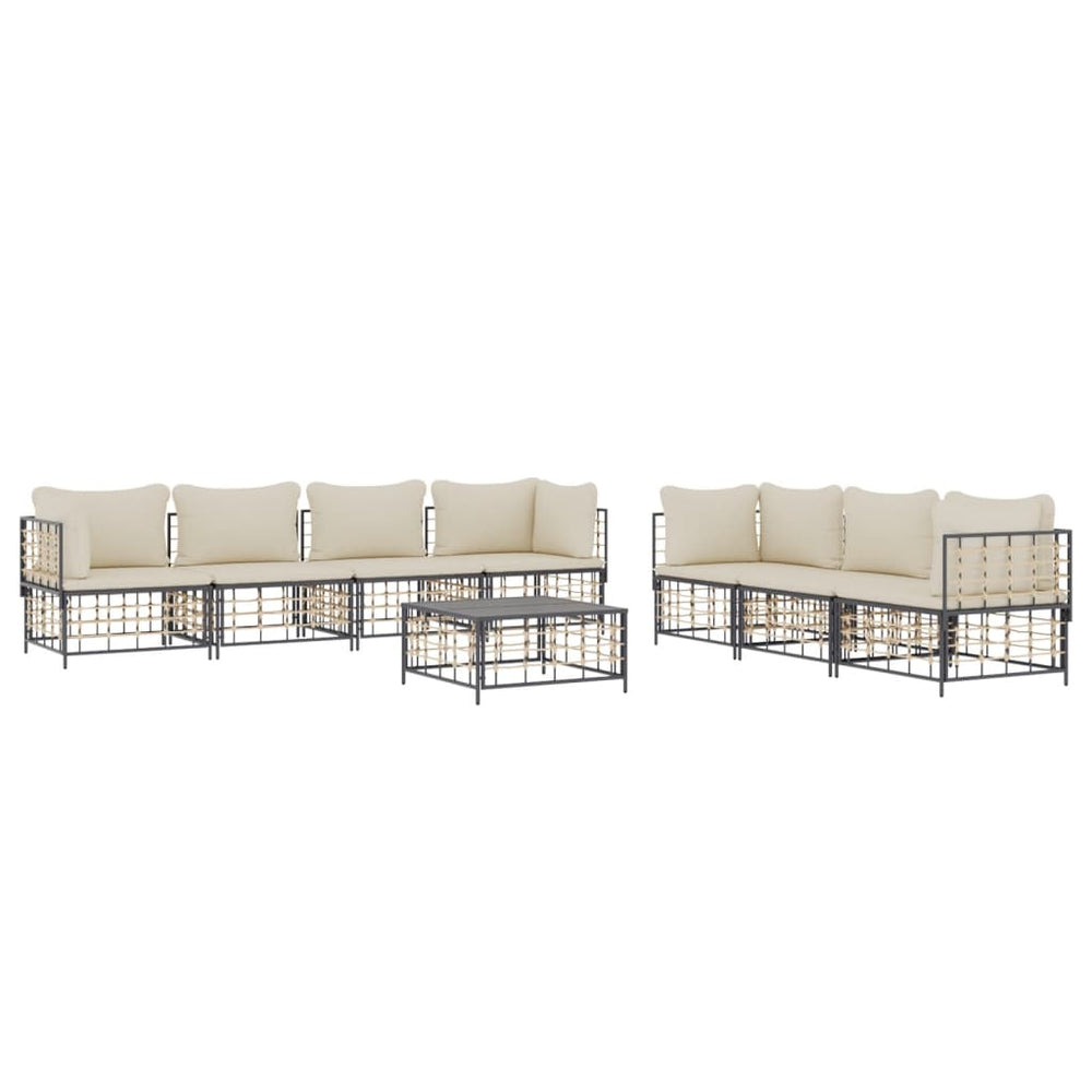 8-delige Loungeset met kussens poly rattan antracietkleurig 
