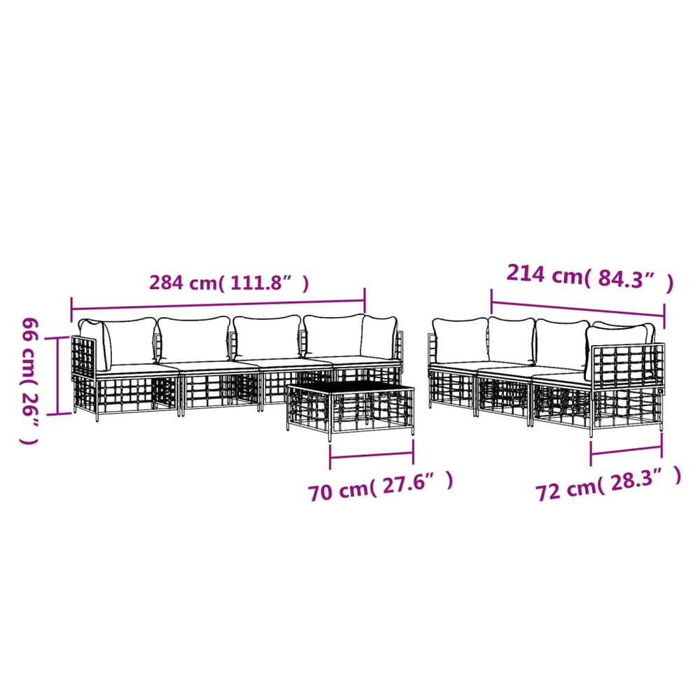8-delige Loungeset met kussens poly rattan antracietkleurig 