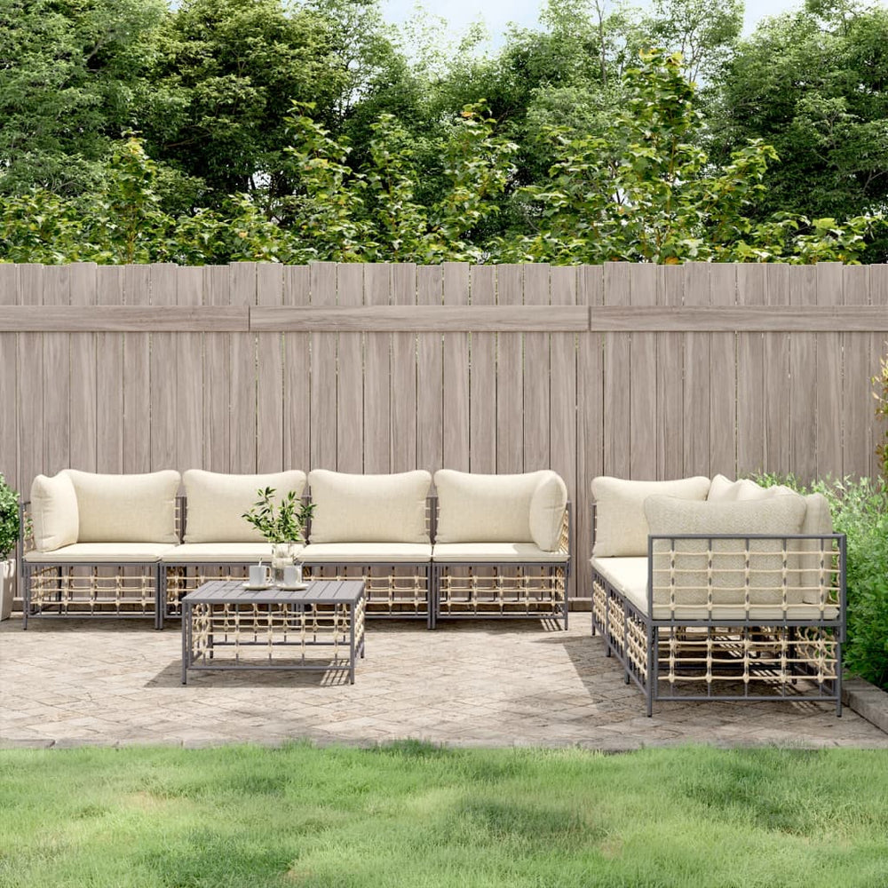 8-delige Loungeset met kussens poly rattan antracietkleurig 