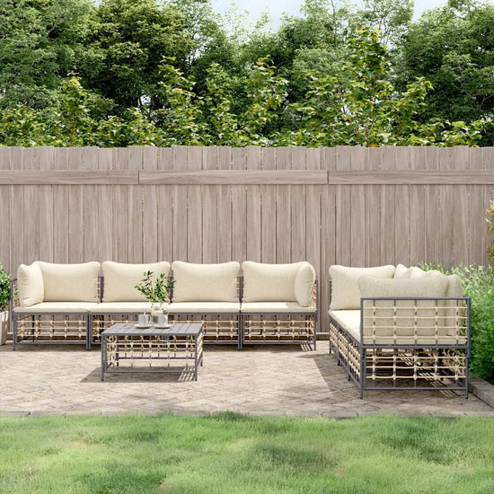 8-delige Loungeset met kussens poly rattan antracietkleurig 