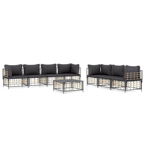 8-delige Loungeset met kussens poly rattan antracietkleurig 