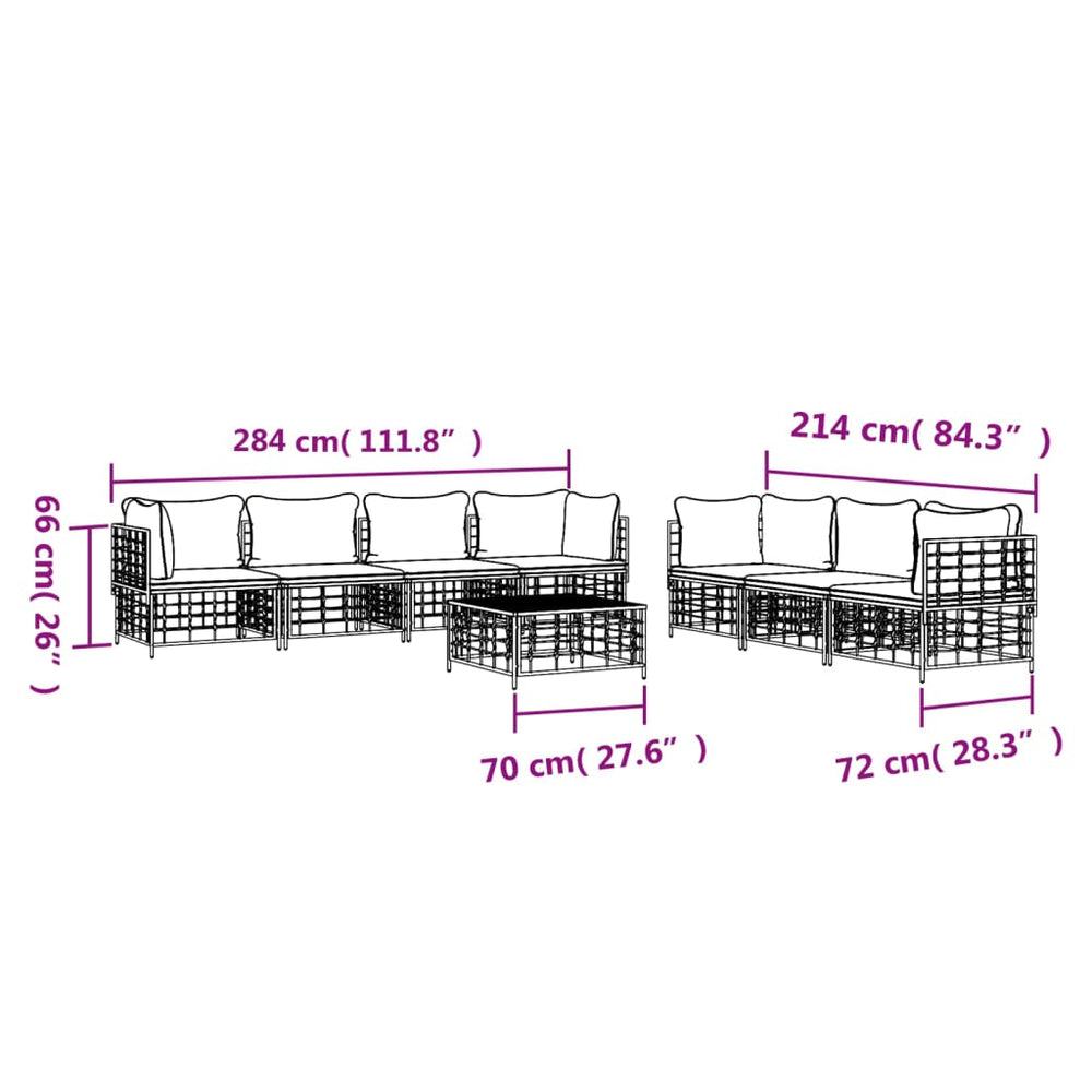 8-delige Loungeset met kussens poly rattan antracietkleurig 