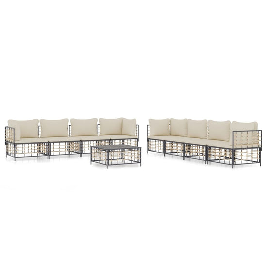 9-delige Loungeset met kussens poly rattan antracietkleurig MeubelReus