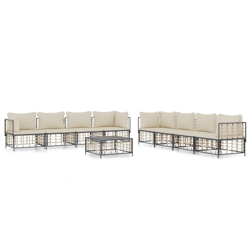 9-delige Loungeset met kussens poly rattan antracietkleurig MeubelReus