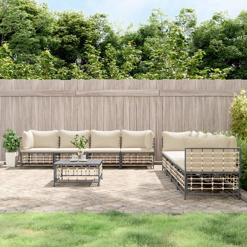 9-delige Loungeset met kussens poly rattan antracietkleurig MeubelReus