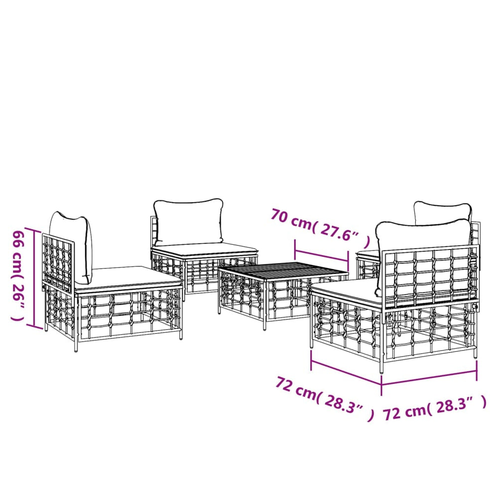 5-delige Loungeset met kussens poly rattan antracietkleurig MeubelReus