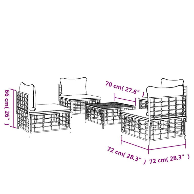 5-delige Loungeset met kussens poly rattan antracietkleurig MeubelReus