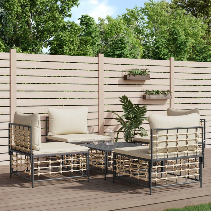 5-delige Loungeset met kussens poly rattan antracietkleurig MeubelReus