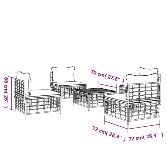 5-delige Loungeset met kussens poly rattan antracietkleurig MeubelReus