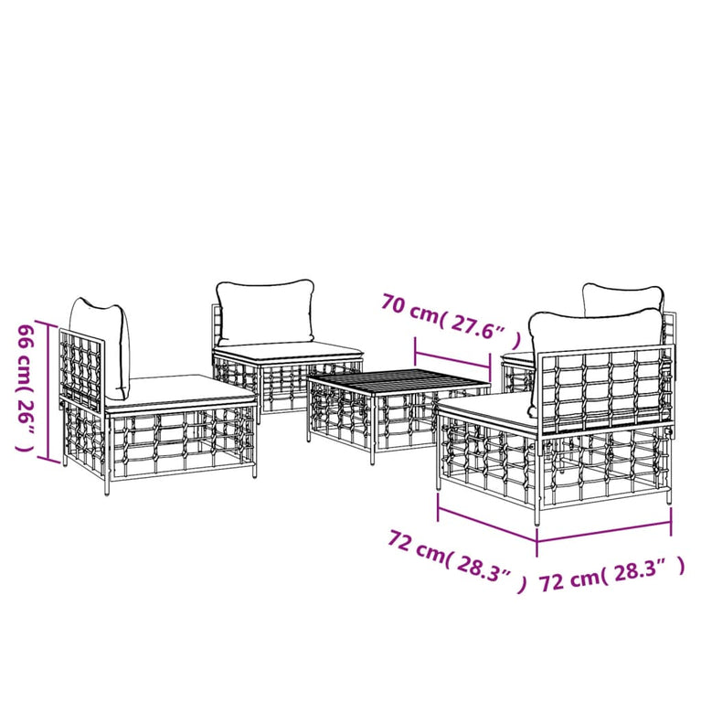 5-delige Loungeset met kussens poly rattan antracietkleurig MeubelReus