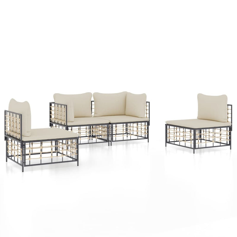 4-delige Loungeset met kussens poly rattan antracietkleurig MeubelReus