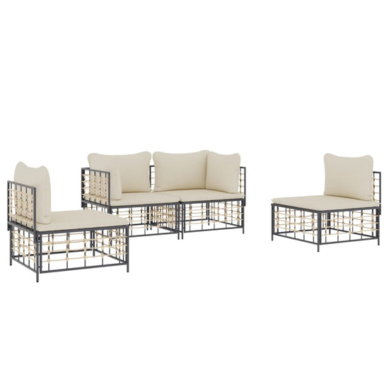 4-delige Loungeset met kussens poly rattan antracietkleurig MeubelReus