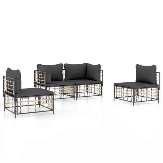 4-delige Loungeset met kussens poly rattan antracietkleurig MeubelReus