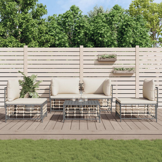 5-delige Loungeset met kussens poly rattan antracietkleurig MeubelReus