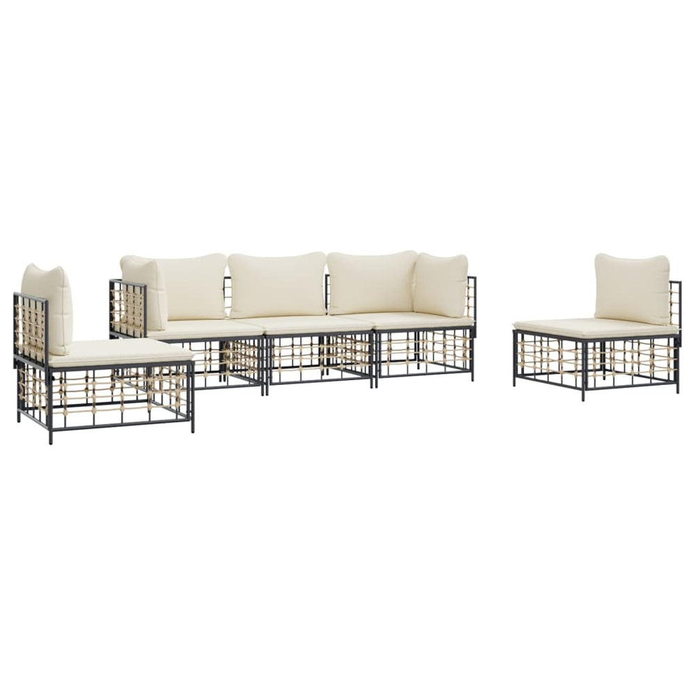 5-delige Loungeset met kussens poly rattan antracietkleurig MeubelReus