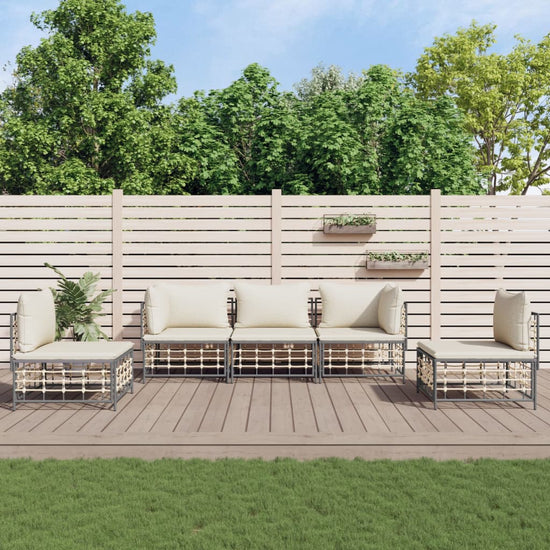 5-delige Loungeset met kussens poly rattan antracietkleurig MeubelReus