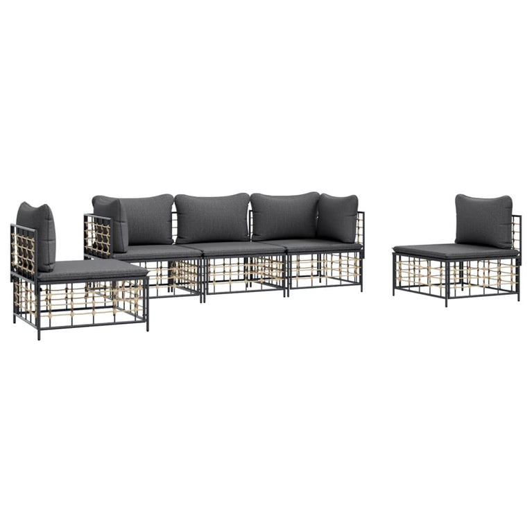 5-delige Loungeset met kussens poly rattan antracietkleurig MeubelReus