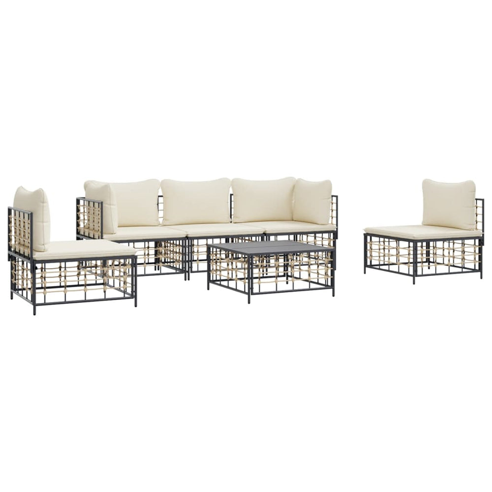 6-delige Loungeset met kussens poly rattan antracietkleurig MeubelReus