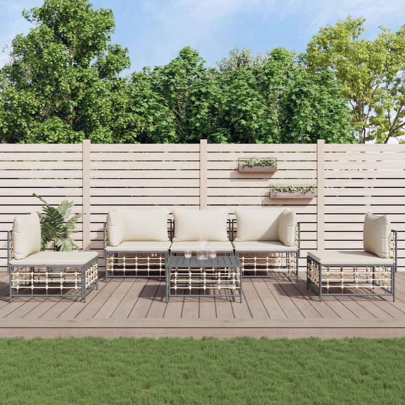 6-delige Loungeset met kussens poly rattan antracietkleurig MeubelReus