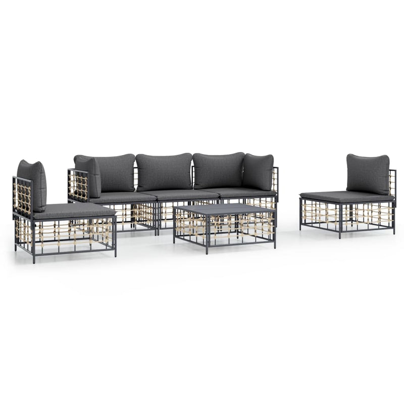 6-delige Loungeset met kussens poly rattan antracietkleurig MeubelReus