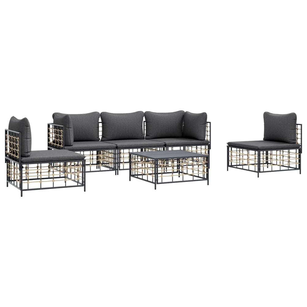 6-delige Loungeset met kussens poly rattan antracietkleurig MeubelReus