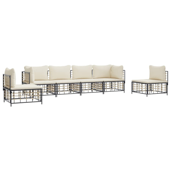 6-delige Loungeset met kussens poly rattan antracietkleurig MeubelReus