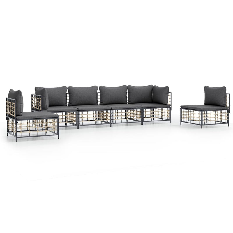 6-delige Loungeset met kussens poly rattan antracietkleurig MeubelReus