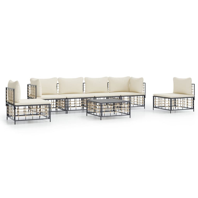 7-delige Loungeset met kussens poly rattan antracietkleurig MeubelReus