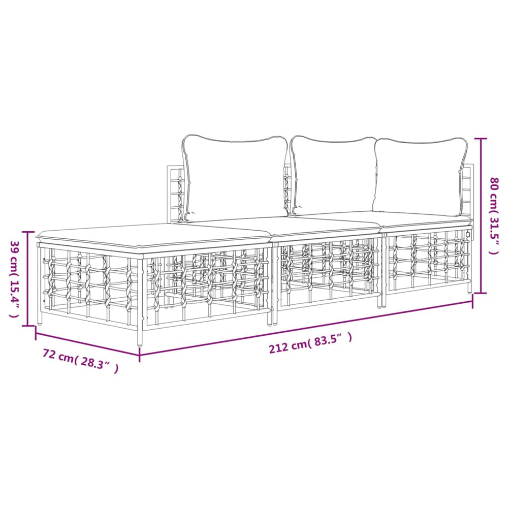 3-delige Loungeset met kussens poly rattan antracietkleurig MeubelReus