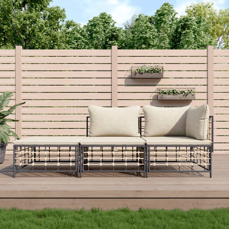 3-delige Loungeset met kussens poly rattan antracietkleurig MeubelReus