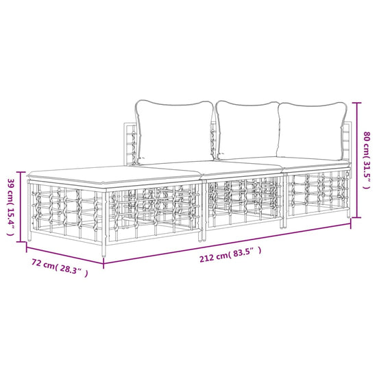 3-delige Loungeset met kussens poly rattan antracietkleurig MeubelReus