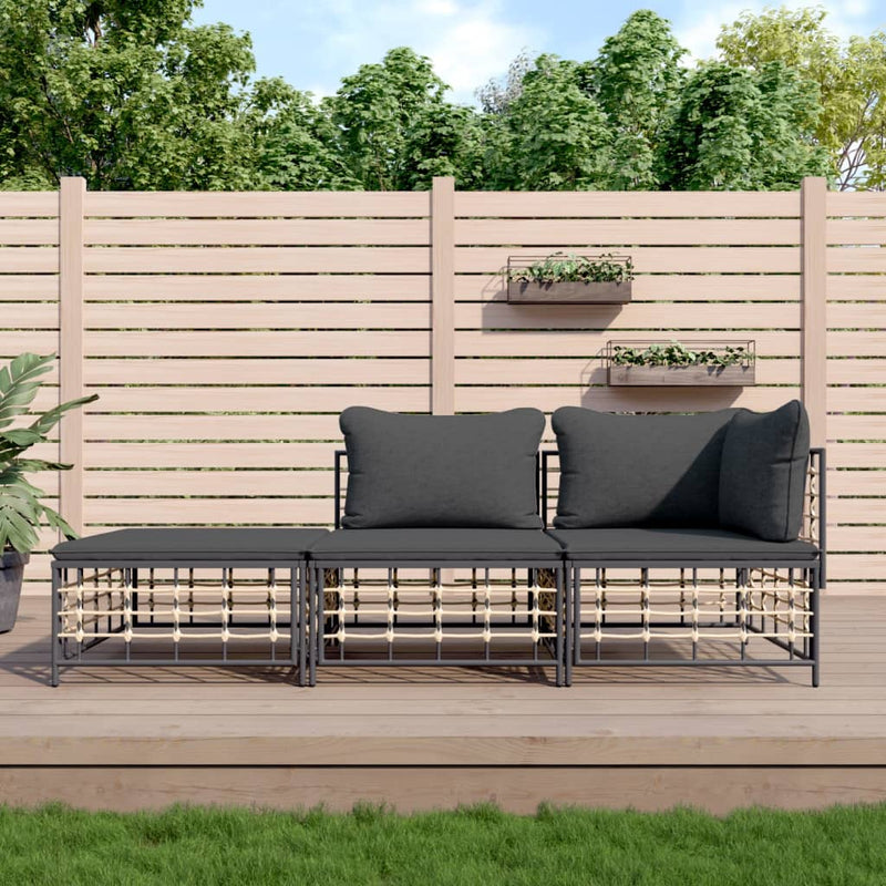 3-delige Loungeset met kussens poly rattan antracietkleurig MeubelReus