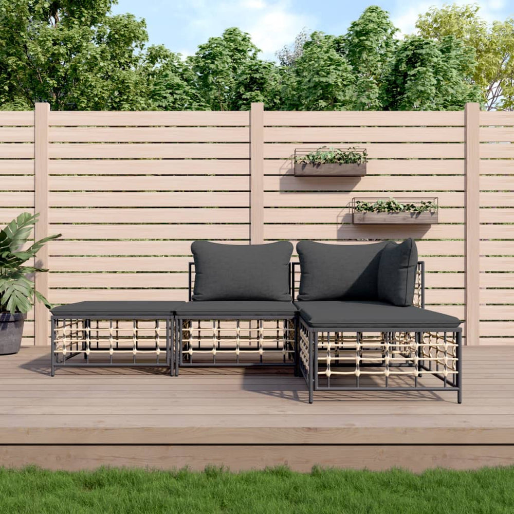 4-delige Loungeset met kussens poly rattan antracietkleurig MeubelReus