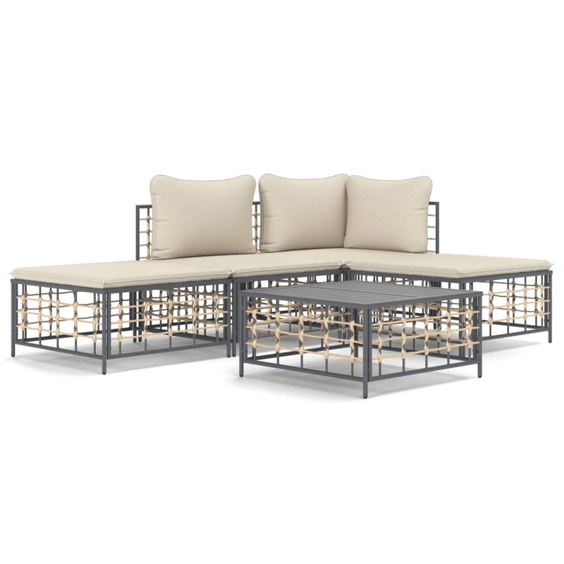 5-delige Loungeset met kussens poly rattan antracietkleurig MeubelReus